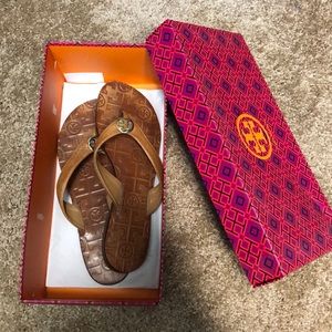 Tory Burch “Thora- Tumbled Leather” Flip Flops